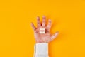 Concept of holding power or to hold the power in hand. Hand of a businessman holding a wooden cube with the word power Royalty Free Stock Photo