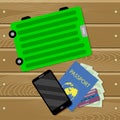 Concept holiday travel vacation or emigration, luggage and passport