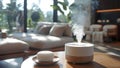 Enhance home air quality with modern humidifier diffuser for aromatherapy benefits. Concept Home