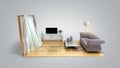Concept of a home loan or repair room on credit card 3d render on grey gradient