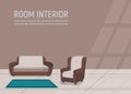 Concept home room design interior, sofa and chair stand alone empty space, flat vector illustration. Modern living with armchair Royalty Free Stock Photo