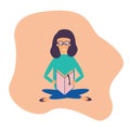 The concept of homeschooling. Home office. Girl studying with a book at home. Emblem of education. Vector illustration