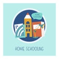 The concept of homeschooling. Emblem of education. Vector illustration.