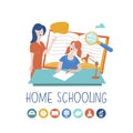 The concept of homeschooling. Vector illustration. The emblem of home schooling for large families.