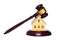 Concept of house sale with gavel isolated. Foreclosure Royalty Free Stock Photo