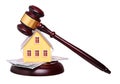 Concept of house sale with gavel and money isolated Royalty Free Stock Photo