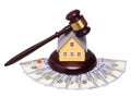 Concept of house sale with gavel and money isolated Royalty Free Stock Photo