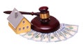 Concept of house sale with gavel and money isolated Royalty Free Stock Photo