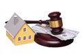 Concept of house sale with gavel and money isolated Royalty Free Stock Photo