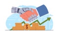 Concept of human robot cooperation. Businessman and ai hand. Artificial intelligence in teamwork. Future technologies in
