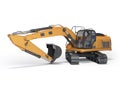 Concept hydraulic excavator with backhoe detailed 3d rendering on white background with shadow