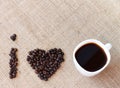 Concept of I love coffee on brown jute Royalty Free Stock Photo