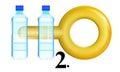 Concept icon, clean water will be worth its weight in gold, two bottles. H2O logo. Vector illustration Royalty Free Stock Photo