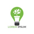 Light bulb and plant in a pot concept logo design. Royalty Free Stock Photo