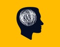 Concept icon showing silhouette of human head with tangled line inside, like brain. concept of chaotic thought process, confusion Royalty Free Stock Photo