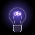 Concept-idea, a glowing lamp with neon text Royalty Free Stock Photo