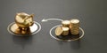 Concept Idea of Invest, Financing Business Project. generic golden coins and piggy bank, black background