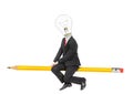 Concept of idea. Man in business suit with light bulb as head