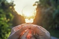 concept idea solar energy in nature three hand holding light bulb