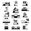 Concept and ideas of the buildings. Set of different buildings. Architecture variations facades. Black and white illustration. Vec Royalty Free Stock Photo