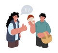 Concept of identify the mushroom.A couple of man and woman trying to identify the species of fun.Vector illustration.