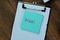 Concept of Ikigai write on sticky notes isolated on Wooden Table