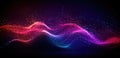 Abstract shiny wave background in purple, pink and blue lights. Digital luxury sparkling wave particles, background streams, Royalty Free Stock Photo