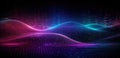 Abstract shiny wave background in purple, pink and blue lights. Digital luxury sparkling wave particles, background streams, Royalty Free Stock Photo