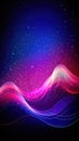Abstract shiny wave background in purple, pink and blue lights. Digital luxury sparkling wave particles, background streams,