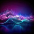 Abstract shiny wave background in purple, pink and blue lights. Digital luxury sparkling wave particles, background streams, Royalty Free Stock Photo