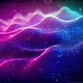 Abstract shiny wave background in purple, pink and blue lights. Digital luxury sparkling wave particles, background streams, Royalty Free Stock Photo