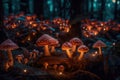 A bright enchanted forest with magical mushrooms. Generative AI Royalty Free Stock Photo