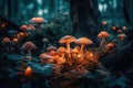 A bright enchanted forest with magical mushrooms. Generative AI Royalty Free Stock Photo