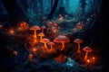 A bright enchanted forest with magical mushrooms. Generative AI Royalty Free Stock Photo