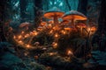 A bright enchanted forest with magical mushrooms. Generative AI Royalty Free Stock Photo