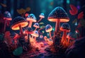 A bright enchanted forest with magical mushrooms. Generative AI Royalty Free Stock Photo