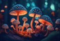 A bright enchanted forest with magical mushrooms. Generative AI Royalty Free Stock Photo