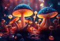 A bright enchanted forest with magical mushrooms. Generative AI Royalty Free Stock Photo