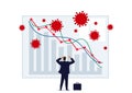 Concept illustration of a business crisis due to the coronavirus epidemic. Businessman and graph of falling stock quotes Royalty Free Stock Photo