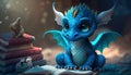 A charming cute baby dragon. Realistic illustration of a fantasy background concept art. Generative AI
