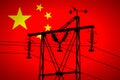 Concept Illustration With Chinese Flag in the Background And old power line Silhouette in the foreground symbol for the upcoming