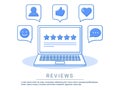 Concept illustration - feedback, reviews and rating testimonials with like, communication..Technology reviews.