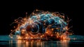 Fictional glowing brain background with a network of neural connections. Neural activity. Generative AI