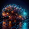 Fictional glowing brain background with a network of neural connections. Neural activity. Generative AI