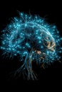Fictional glowing brain background with a network of neural connections. Neural activity. Generative AI
