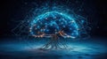 Fictional glowing brain background with a network of neural connections. Neural activity. Generative AI