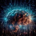 Fictional glowing brain background with a network of neural connections. Neural activity. Generative AI