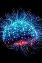 Fictional glowing brain background with a network of neural connections. Neural activity. Generative AI