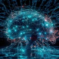 Fictional glowing brain background with a network of neural connections. Neural activity. Generative AI