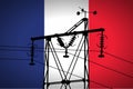 Concept Illustration With French Flag in the Background And old power line Silhouette in the foreground symbol for the upcoming